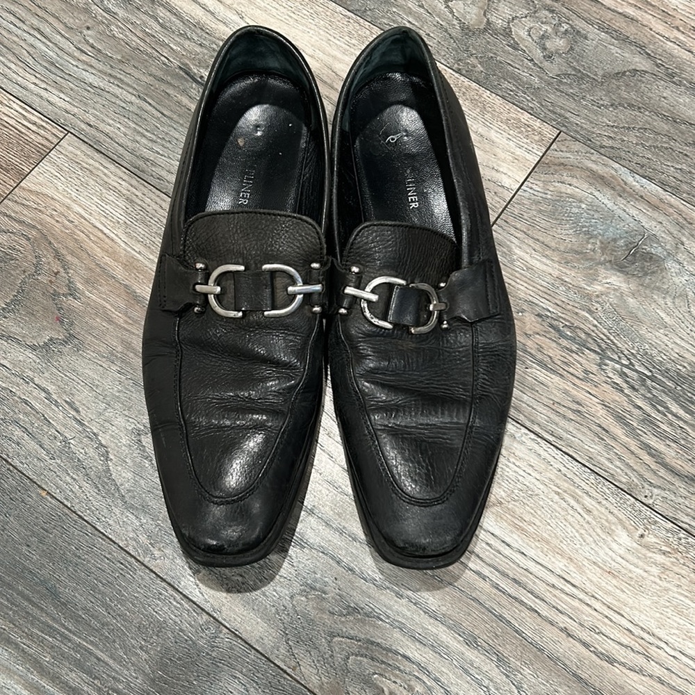Donald Pliner Black Leather Buckle Dress Slip On Shoes Size 10